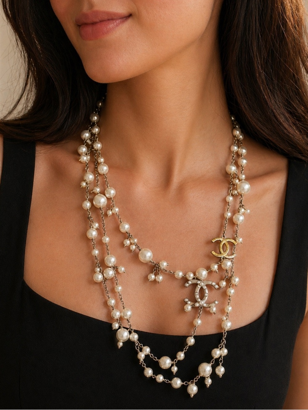 Chanel CC Pearl & Charm Necklace